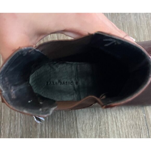 Zara Brown Leather Chelsea Ankle Boot Size 9 EU Size 40 NWT Genuine Slip On - Picture 8 of 13